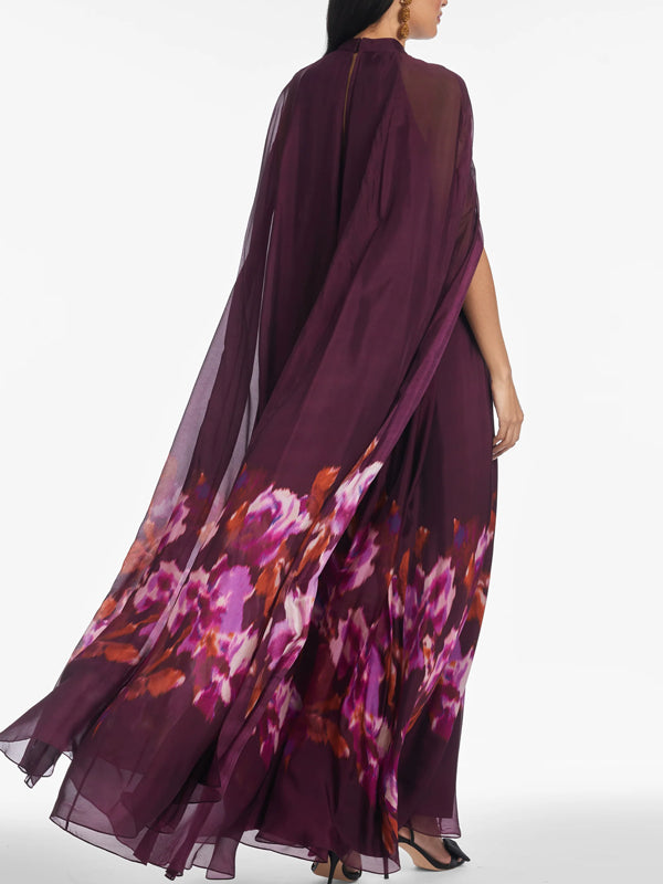 Elegant and Romantic Chiffon Printed Cape Women's Dress