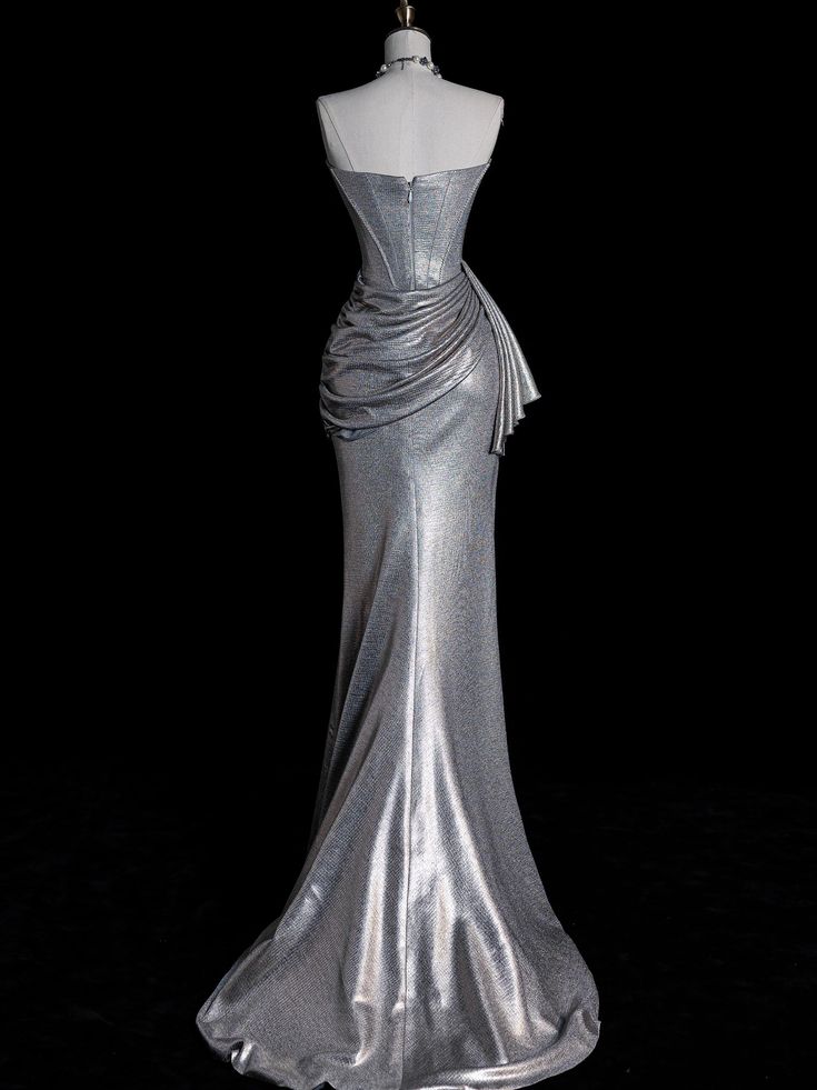 Silver Gorgeous Shimmer Slim Fit Long Satin Prom dress Evening Dress Party Dress gh4967
