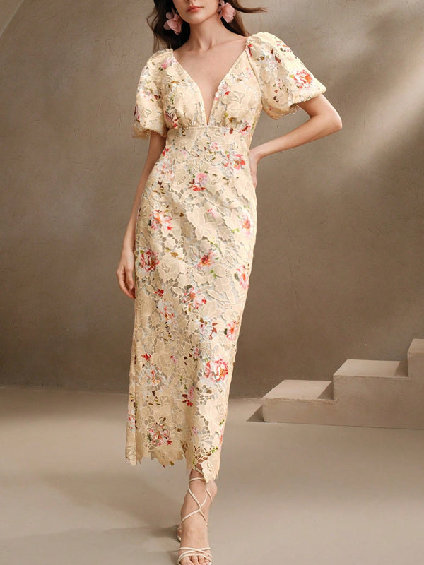 Women's Woven Water-Soluble Bubble Short Sleeved Dress