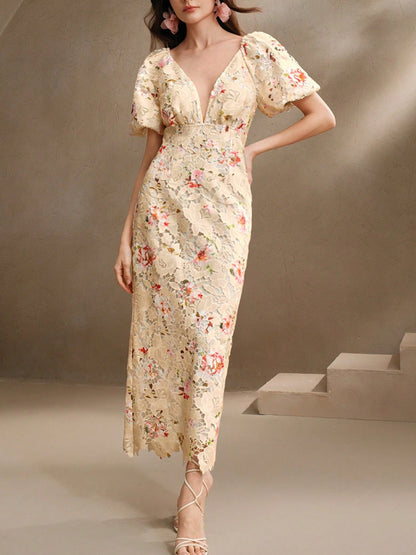 Women's Woven Water-Soluble Bubble Short Sleeved Dress