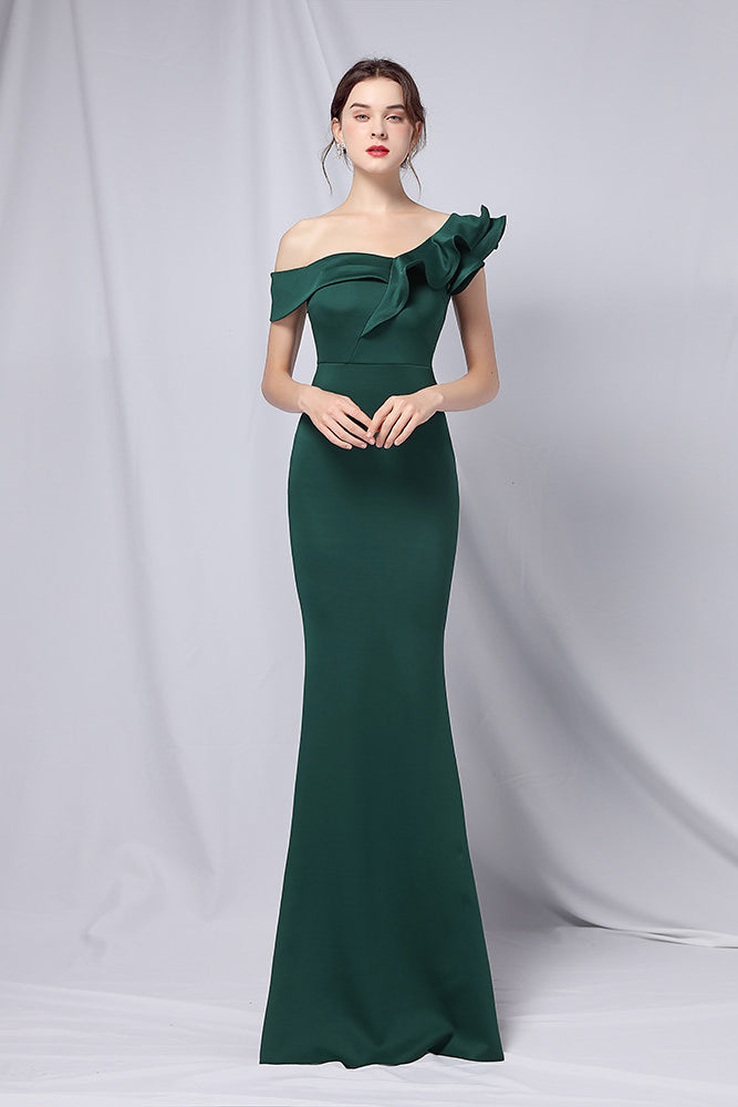 loveedsTM-Solid color one shoulder banquet evening dress