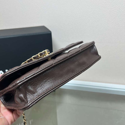 CHANEL  Quilted Flap Shoulder Bag Brown