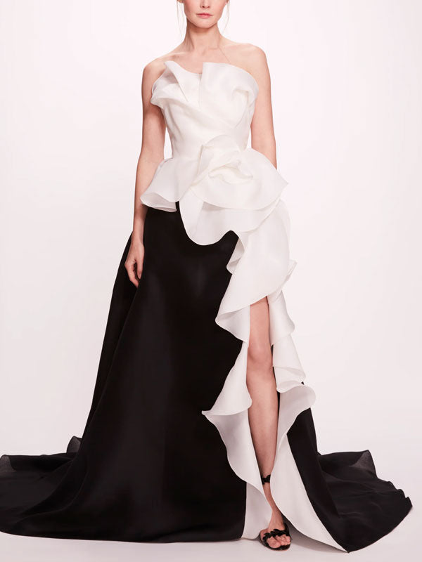 Tube Top Temperament Black and White Party Women's Gown