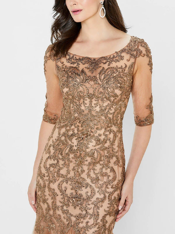 Round Neck Lace Mesh Maxi Dress