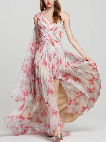 Red Off-shoulder Print Maxi Dress