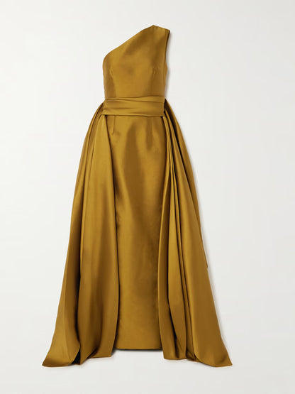 Off-shoulder Solid Color Maxi Dress