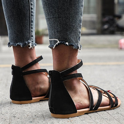 Round toe thong low heel fashion roman shoes flat slippers