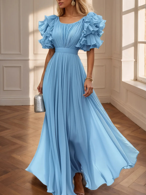 Elegant Plain Gathered Maxi Dress