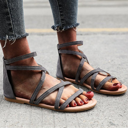 Round toe thong low heel fashion roman shoes flat slippers