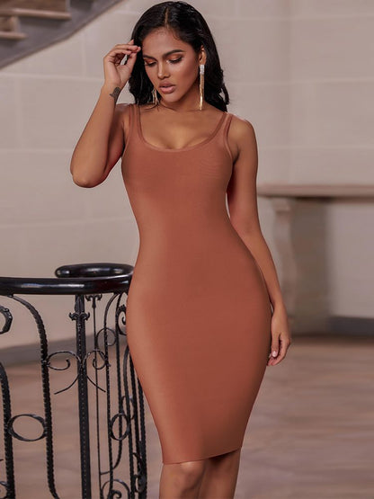 loveedsTM - Elegant Sleeveless Bodycon Bandage Dress for Women 2024 Summer Basic Green Sexy Dresses Roung Neck Evening Club Party Dress Midi