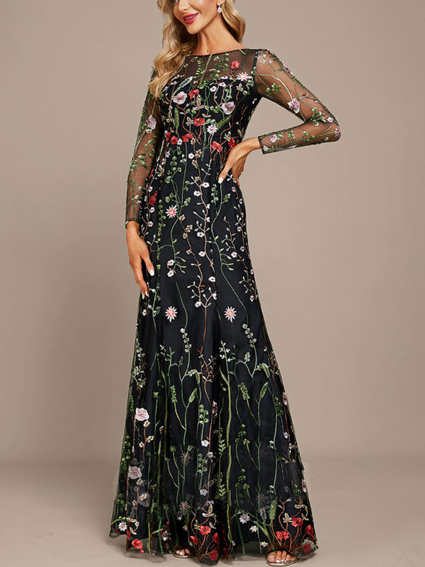 Sheath/Column Scoop Neck Floor-Length Lace Evening Dress