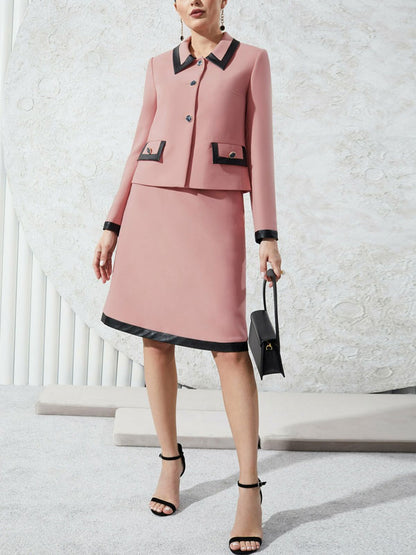 Turned collar temperament simple women's half-body skirt sets