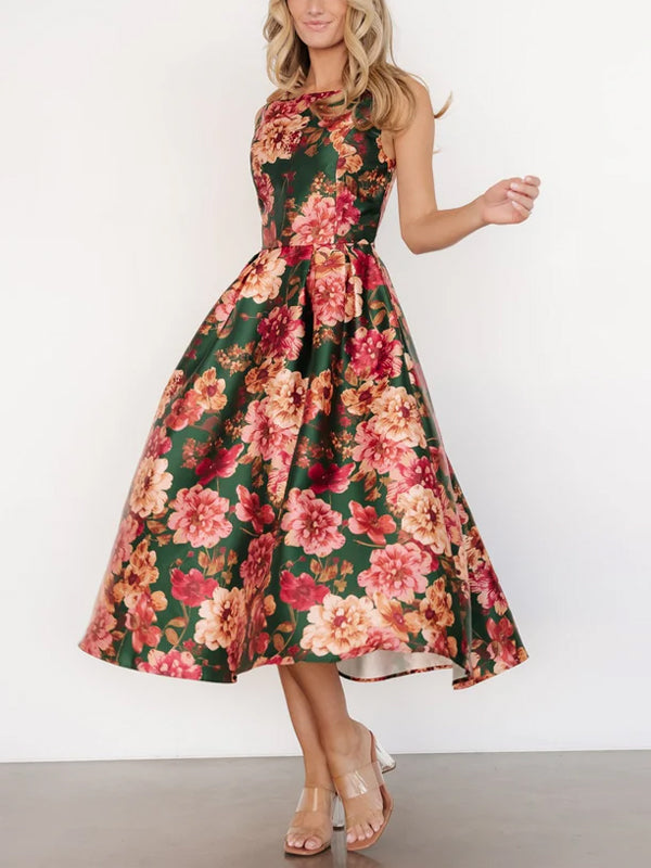 Crew Neck Sleeveless Printed Midi Dress