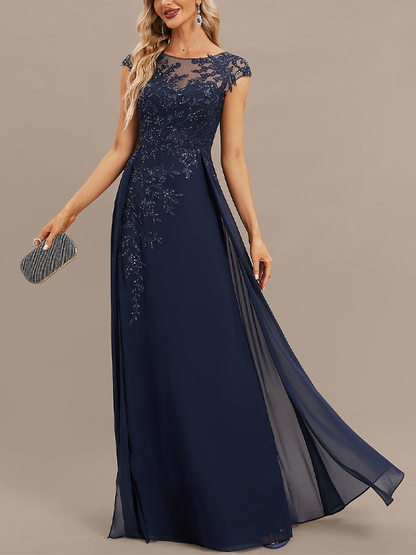 Round Neck Lace Solid Color Maxi Dress