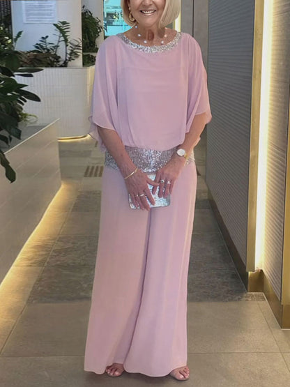 Chiffon Sequins Temperament Bat Sleeve Women's Sets