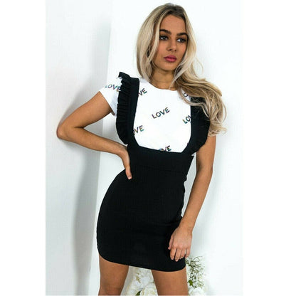 loveedsTM- Fashion Women Dress Check Dog Tooth Frill Ruffle Pinafore High Waist Bodycon Party Mini Dress Holiday Casual Slim Dress vestidos