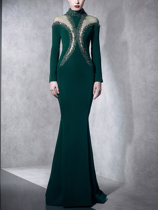 Round Neck Sequined Mesh Maxi Dress