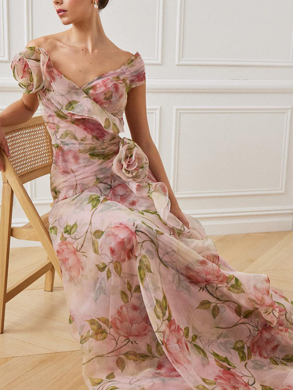 Off The Shoulder Organza Floral Gown