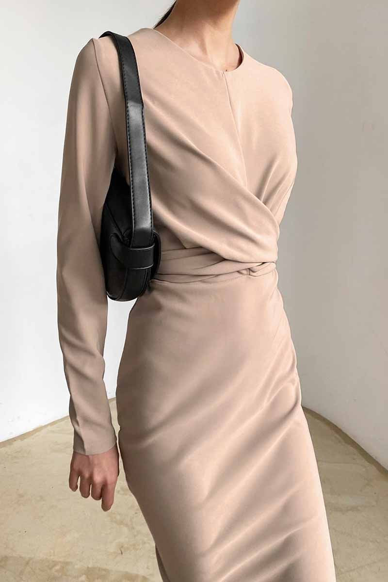 loveedsTM-Fashion Long Sleeve Waist Midi Dress