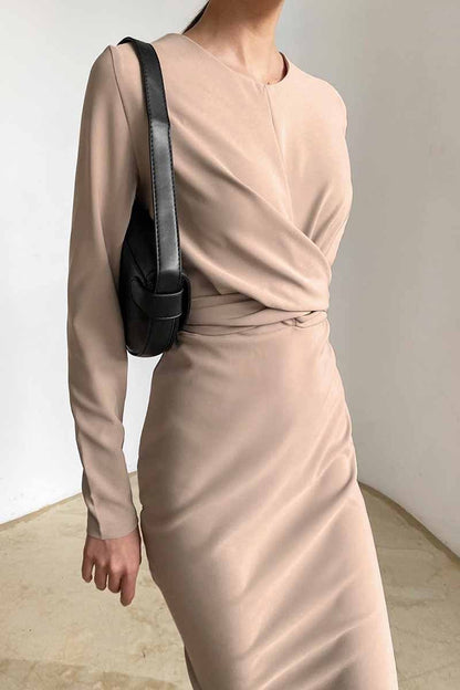 loveedsTM-Fashion Long Sleeve Waist Midi Dress