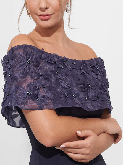 Off-the-shoulder Lace Solid Color Maxi Dress