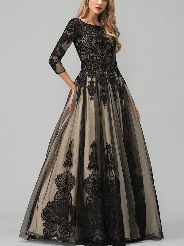 Prom lace long sleeve temperament party ladies dress