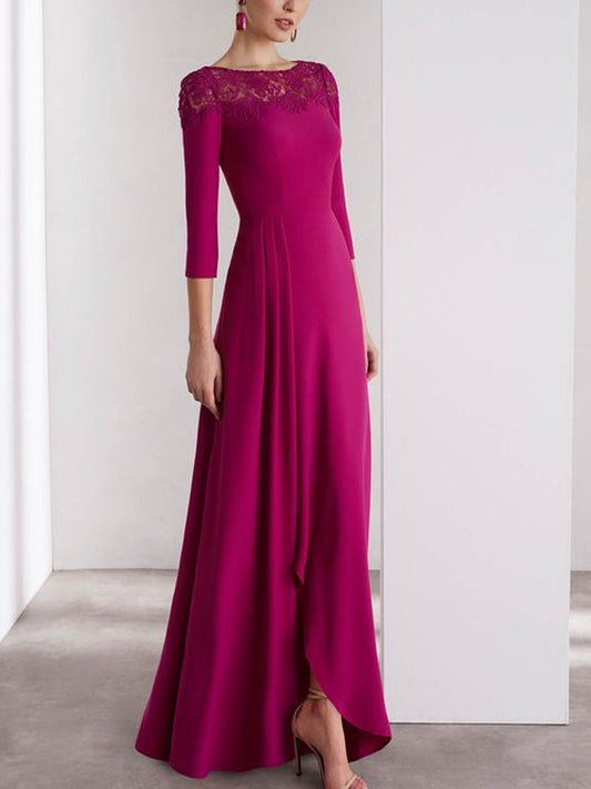Round Neck Solid Color Lace Maxi Dress