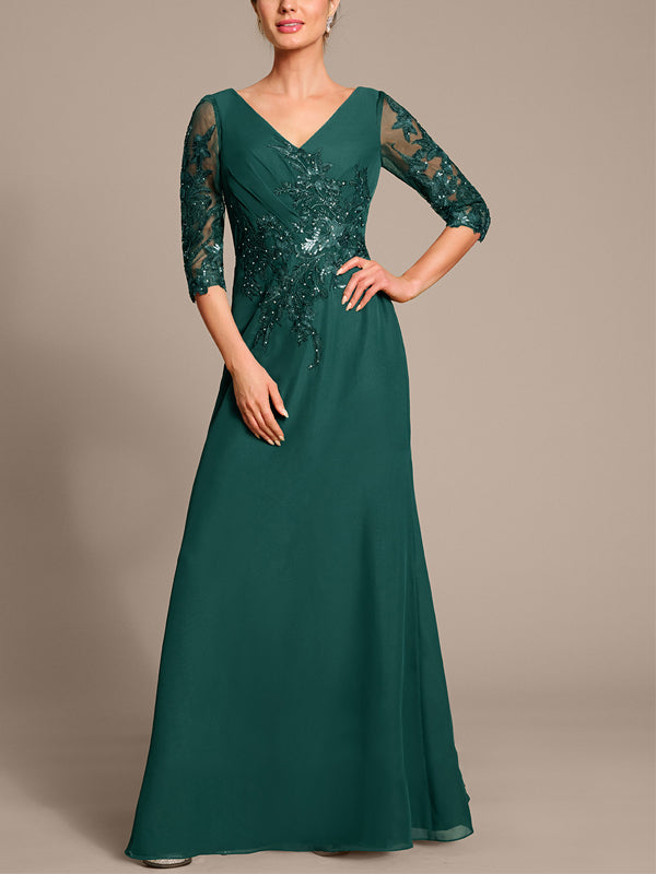 V-neck Sequins Solid Color Maxi Dress