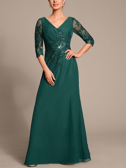 V-neck Sequins Solid Color Maxi Dress
