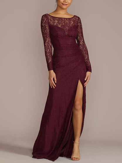 Long-Sleeve Lace Dress with Slit