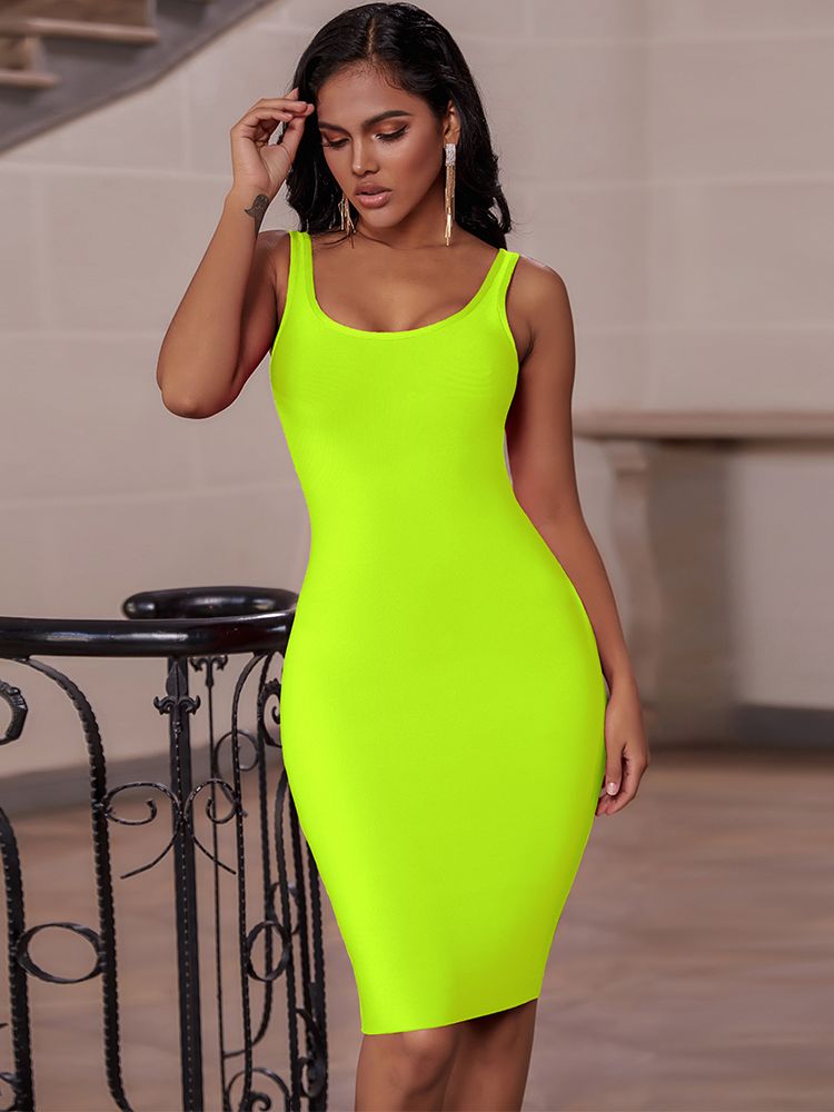 loveedsTM - Elegant Sleeveless Bodycon Bandage Dress for Women 2024 Summer Basic Green Sexy Dresses Roung Neck Evening Club Party Dress Midi