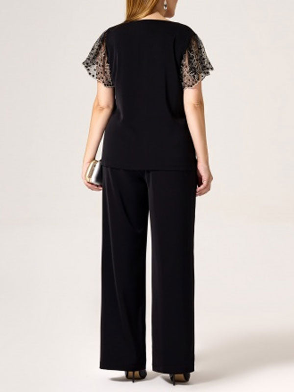 Lace Short Sleeve Elegant Ladies Suit