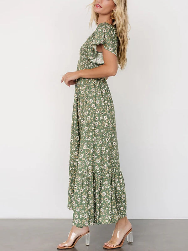 Pleated Floral Temperament Vacation Women's Dress