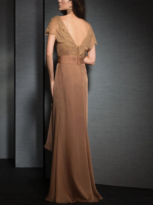 V-neck Lace Solid Color Maxi Dress