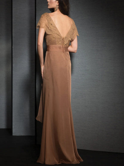 V-neck Lace Solid Color Maxi Dress