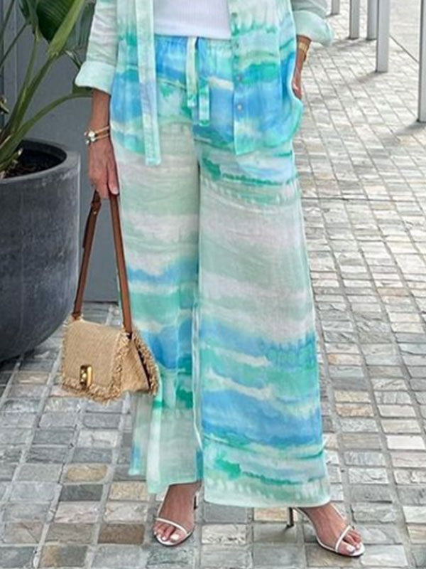 Colorblocked Printed Cotton and Linen Women's Suit