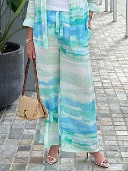 Colorblocked Printed Cotton and Linen Women's Suit