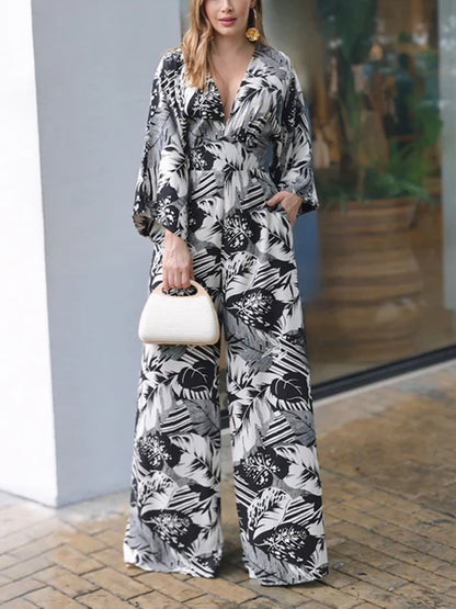 Loose Waisted Elegant Printed Women's Jumpsuit