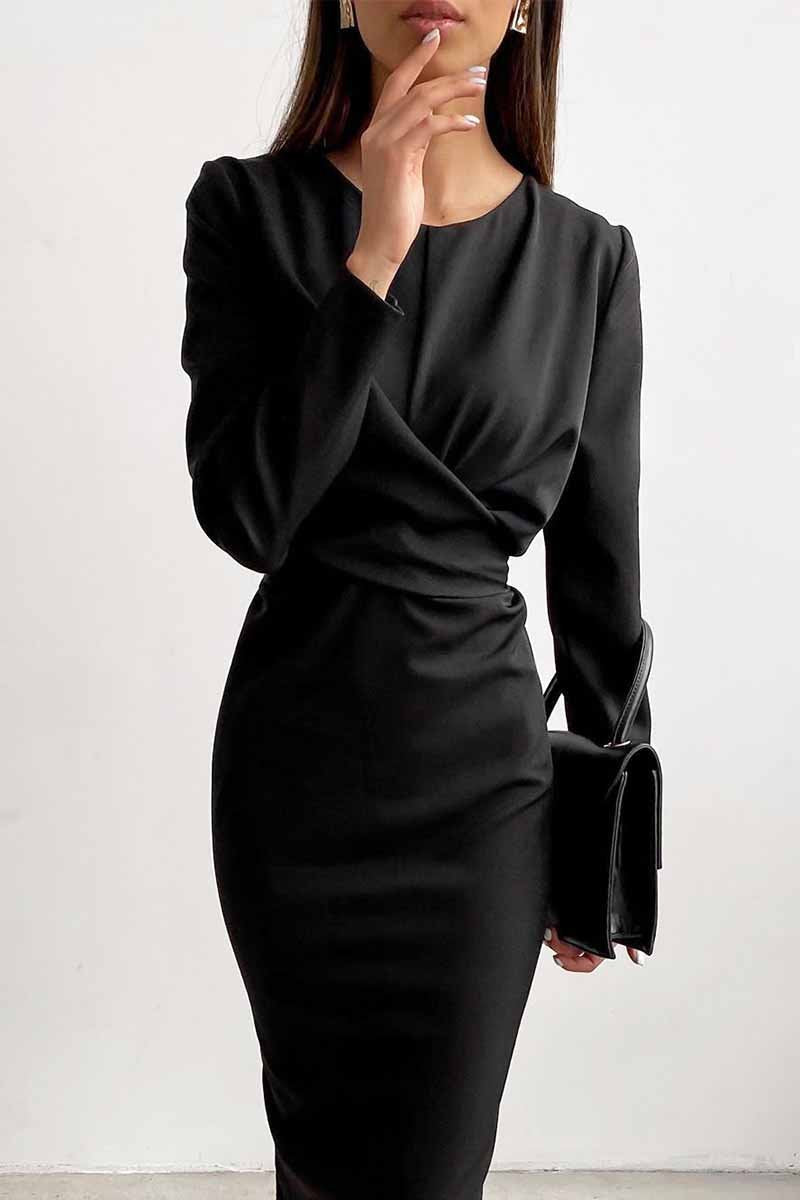 loveedsTM-Fashion Long Sleeve Waist Midi Dress