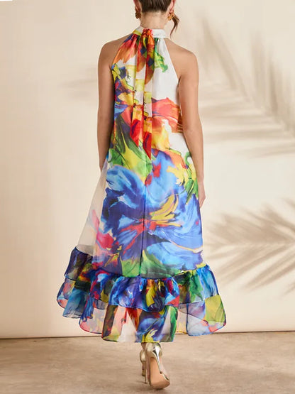 Drop Hem Halter Volume Maxi Dress