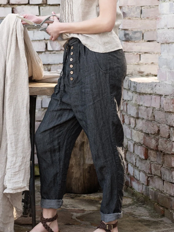 Solid Color Cotton And Linen Leggings