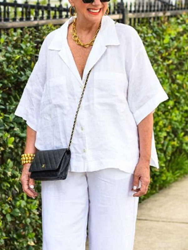 Lapel Cotton Linen Shirt Women's Suits