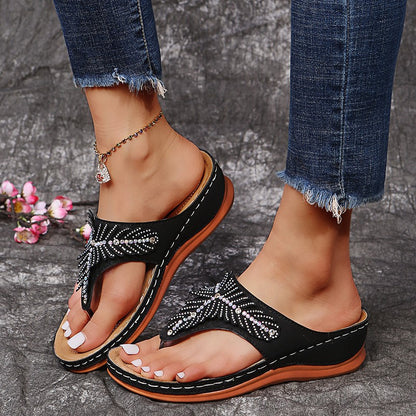 Flat Wedge Rhinestone Thong Slippers