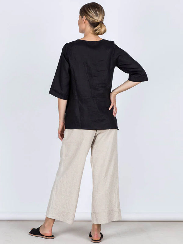 Solid Color Cotton And Linen Top