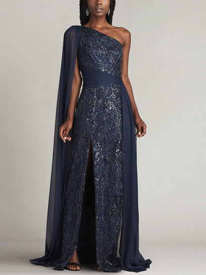 Off-shoulder Lace Solid Color Maxi Dress