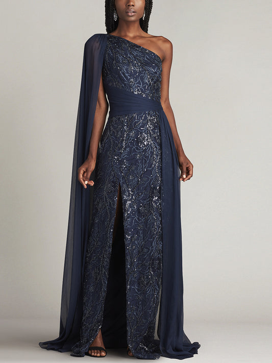 Off-shoulder Lace Solid Color Maxi Dress