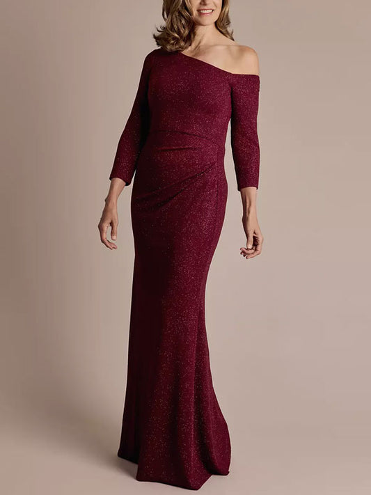 One-Shoulder Glitter Knit Sheath Dress