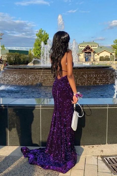 Purple Fashion Sexy Shiny Backless Long Floor Length Train Sequined Ball Gown, Evening Gown, Party Dress gh3927