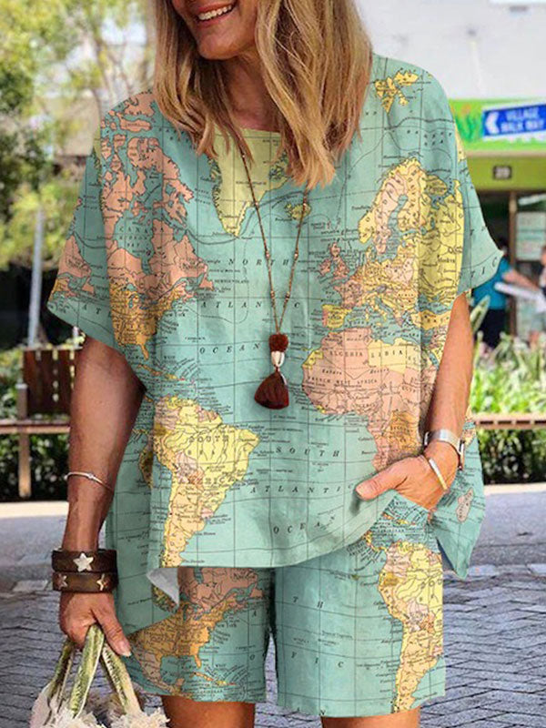 Map Print Simple Women's Suit