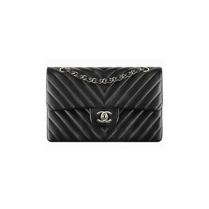 Chanel Classic Chevron Tweed Medium Flap Silver